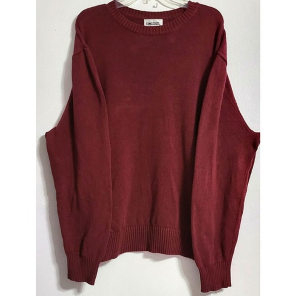King Size Mens XL Burgundy Cotton Crewneck Pullover Sweater‎ Big and Tall Red